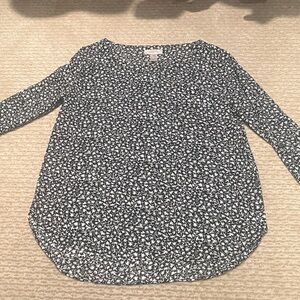 LOFT Black and White Floral Blouse